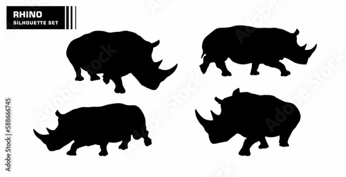 rhino character silhouette set vector 