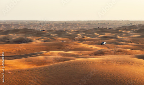 Beautiful sunset over the sand dunes in the Arabian Empty Quarter Desert  UAE. Rub  al Khali near Dubai