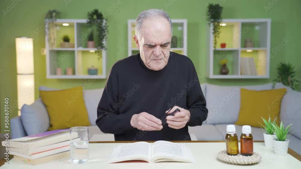 Old man with Alzheimer's disease.
While the old man with Alzheimer's disease is going to wear glasses at home, when he sees water, he forgets to wear glasses and drinks the water.
Old man with Alzheimer's disease.
While the old man with Alzheimer's disease is going to wear glasses at home, when he sees water, he forgets to wear glasses and drinks the water.