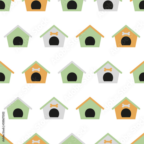 Seamless pattern with colorful dog house
