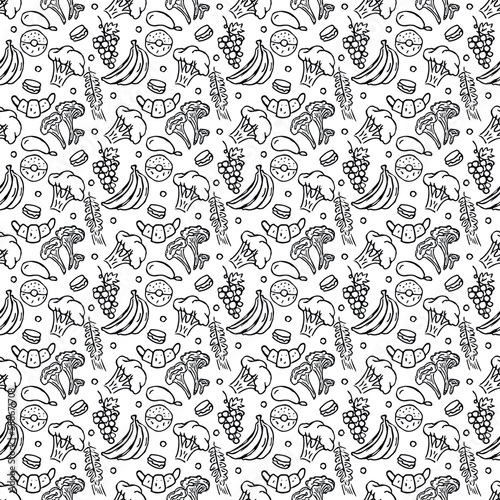 Seamless food pattern. Doodle vector food illustration. Hand-drawn food background