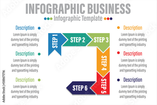 Infographics element design for 6 Steps or six 6 option, can be used for Business concept steps or processes, Data visualization. © InfoSoul