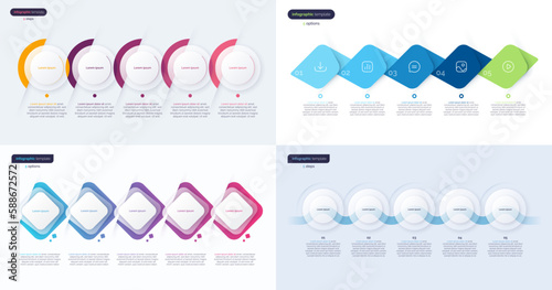 Set of timeline step infographic templates composed of 5 elements