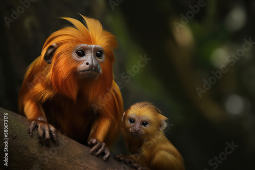 A golden lion tamarin with baby.