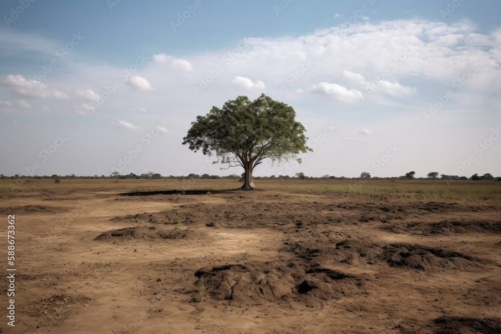 A tree remains in a felled forest. A tree remains in a felled forest.