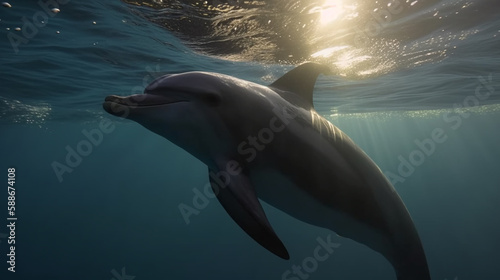 Dolphin in the ocean near the water surface  realistic  generated by AI