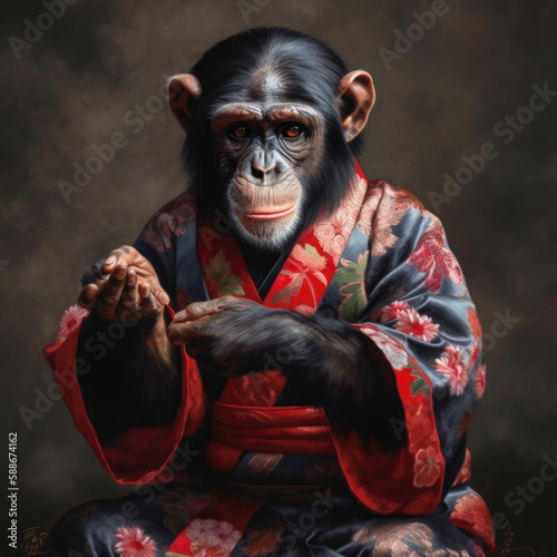 monkey in kimono. Generative AI. © Сергей Косилко