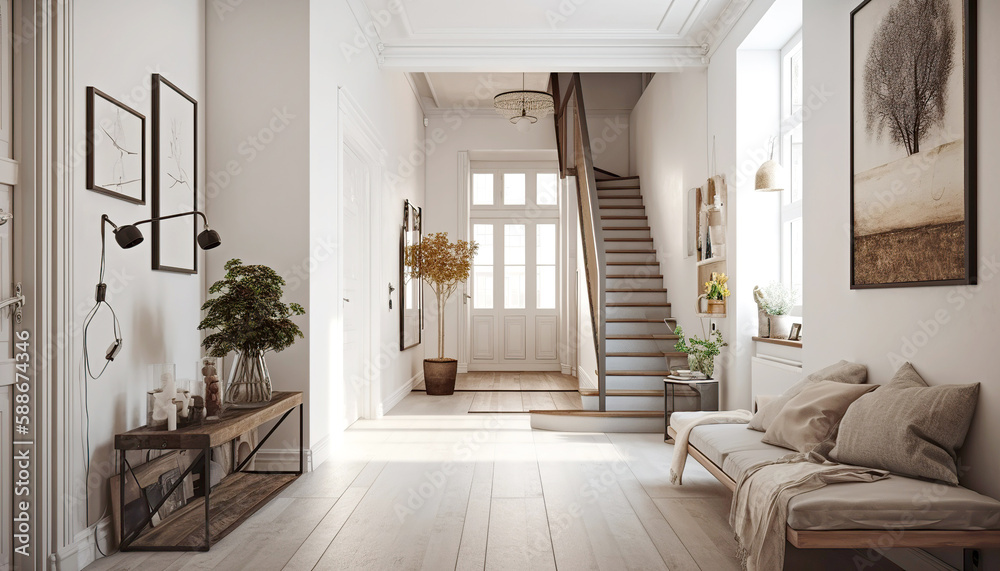 Interior design of modern entrance hall with door. Created with ...
