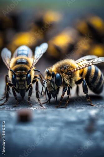 Two bees at the hive - theme conservation and environmental toxins - Generative AI