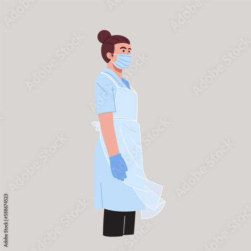 Woman doctor portrait standing with pride. General practitioner in medical uniform, coat. nurse wear masker, Flat vector illustration isolated on white background