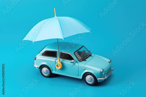 Car under umbrella, car insurance concept.