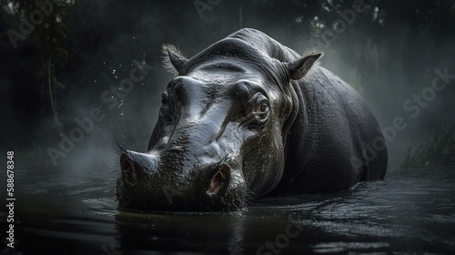 hippopotamus in water . Generative AI . © Rohit