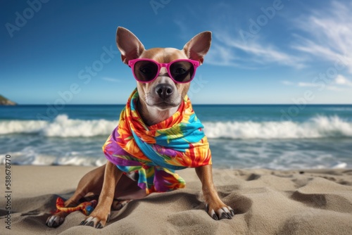 Dog Wearing Sunglasses and Hawaiian Shirt © Georg Lösch