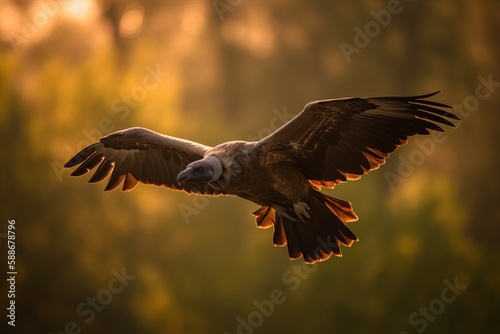African vulture in flight sunset.