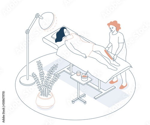 Waxing in the salon - modern line design style isometric illustration