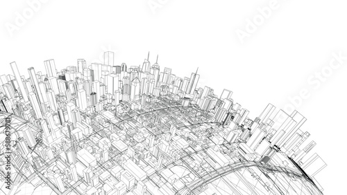 3d city sphere. Vector rendering of 3d