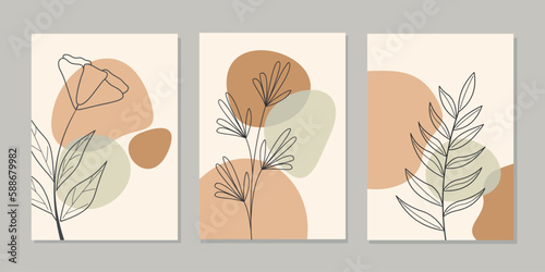 set of simple wall hanging templates with beautiful hand drawn floral decorations. abstract botanical background For wallpaper, poster, interior, waiting room, room room, living room
