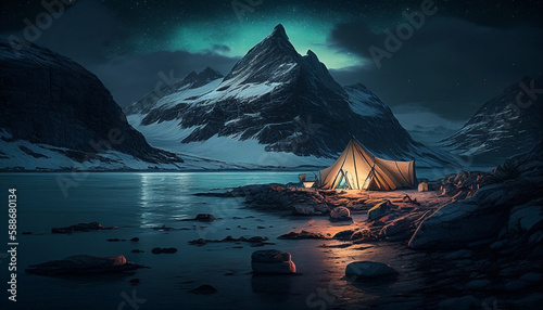 night in the Greenland. midnight light. long exposure. AI generated © ranchuryukin