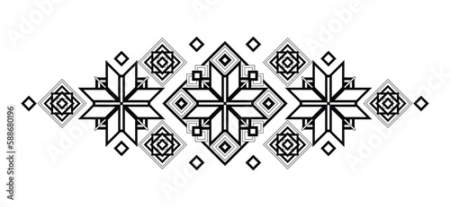 Ornamental Composition Inspired by Ukrainian Traditional Embroidery. Ethnic Motif, Handmade Craft Art. Ethnic Design. Coloring Book Page. Vector Contour Illustration