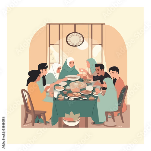 muslims eat together modern vector