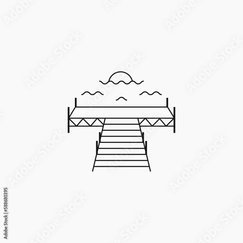 outline docks sign logo design template, line art lake port, lake dock, wood wharf iconic logo business design vector illustration with modern, and minimalist styles.