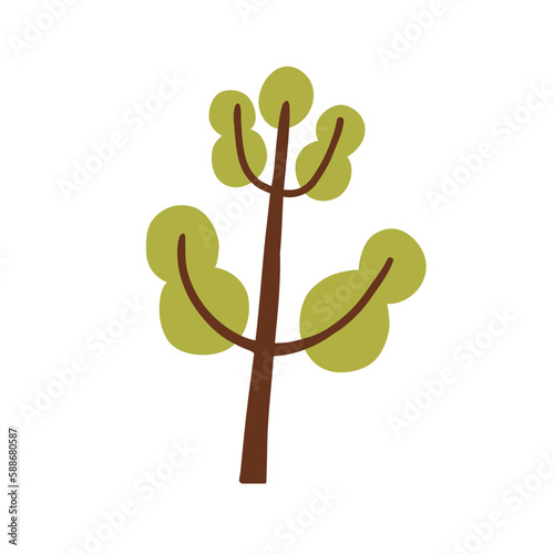 Abstract primitive tree. Kids naive simple-shaped forest plant. Stylized chil...