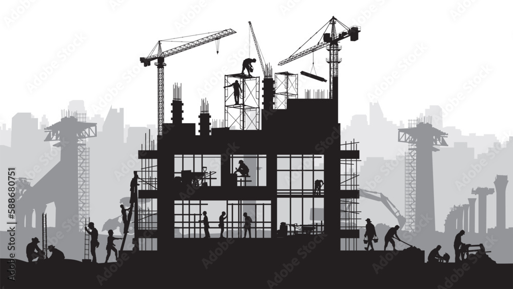 Construction vector background, Worker in a building site, Labour day background.