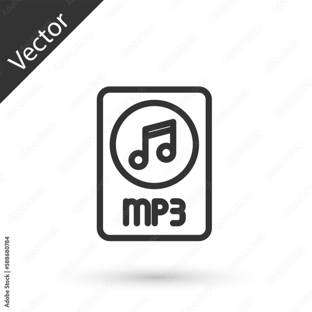 Grey line MP3 file document. Download mp3 button icon isolated on white background. Mp3 music format sign. MP3 file symbol. Vector