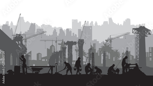 Construction vector background, Worker in a building site, Labour day background.