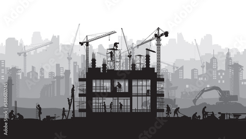 Construction vector background, Worker in a building site, Labour day background.