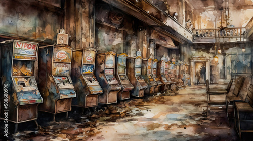 urbex a painting of an empty arcade machine room  Generative AI