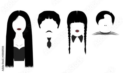 Set of people silhouettes. Wigs for men and women. Silhouettes of people in black. Vector image.