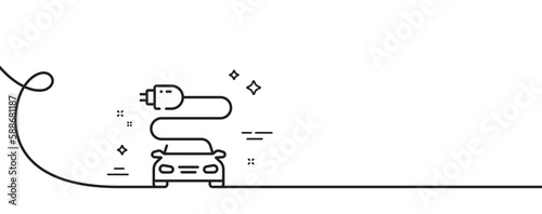 Car charge line icon. Continuous one line with curl. Vehicle charging plug sign. Electric power symbol. Car charge single outline ribbon. Loop curve pattern. Vector