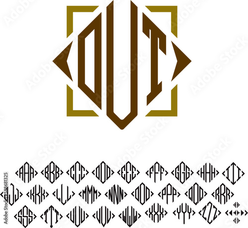 Rhombus 3 Letters Monogram Logo Logotype Embroidery Fonts. Square Diamond Alphabet.