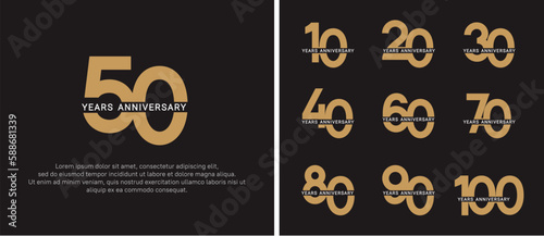 set of anniversary logo style golden and white color on black background for celebration