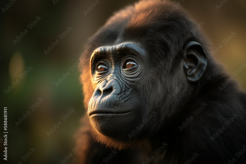 Fototapeta premium Portrait of a baby juvenile Gorilla. Adorable young ape