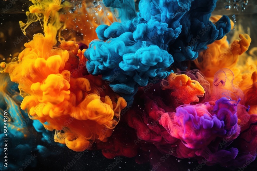Vibrant Ink Fusion in Water Creating Abstract Artwork