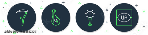 Set line Bandura, Mace, Scythe and Flag of Ukraine icon. Vector