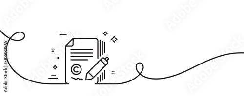 Copywriting line icon. Continuous one line with curl. Copyright signature sign. Feedback symbol. Copywriting single outline ribbon. Loop curve pattern. Vector