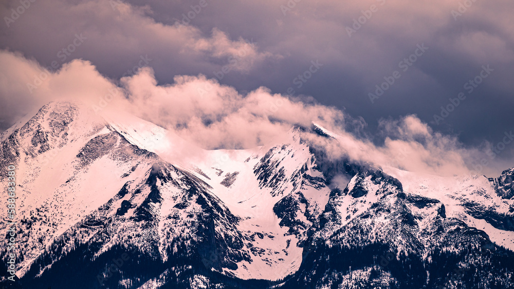 Cloudy mountain landscape of the Belianske Tatras, Slovakia.