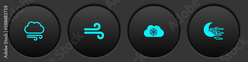 Set Windy weather, , Cloud with snow and Fog and moon icon. Vector
