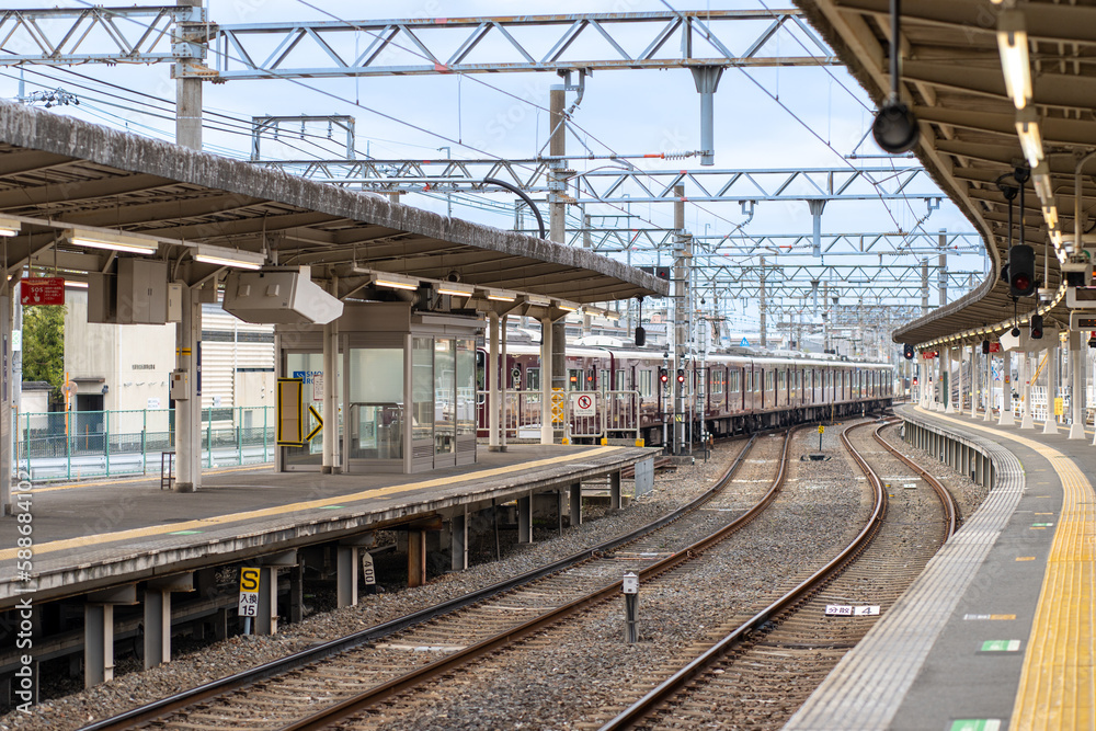 Train arriving at a Japanese Train Station