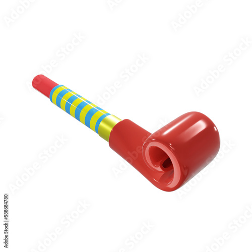 Small colorful plastic Trumpet, Property, birthday, party, for mockup template, Premium Quality, PNG, decoration,  3d, illustration, view render, hd, alpha background, format, new year