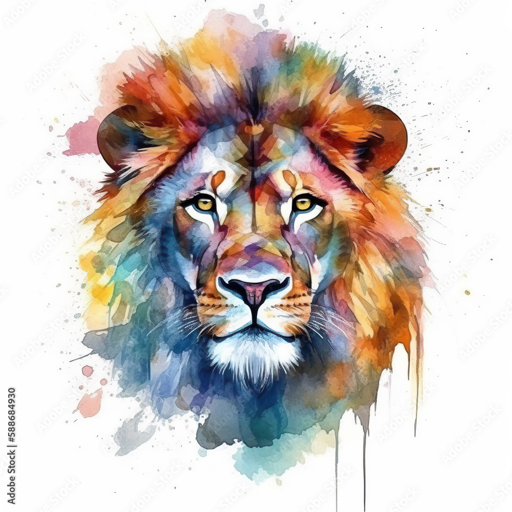 lion animal art print for wall, in the style of realistic usage of light and color Generative AI