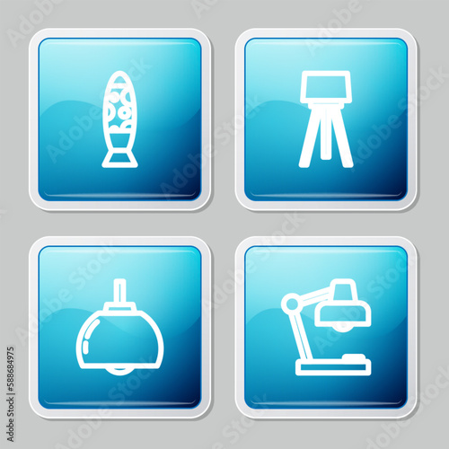 Set line Floor lamp, , Chandelier and Table icon. Vector