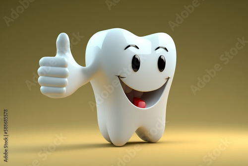 Happy cartoon tooth. Concept of oral hygiene for children. Generative ai.