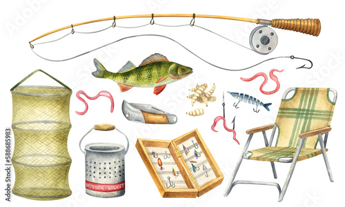 Photography Set of elements for fishing