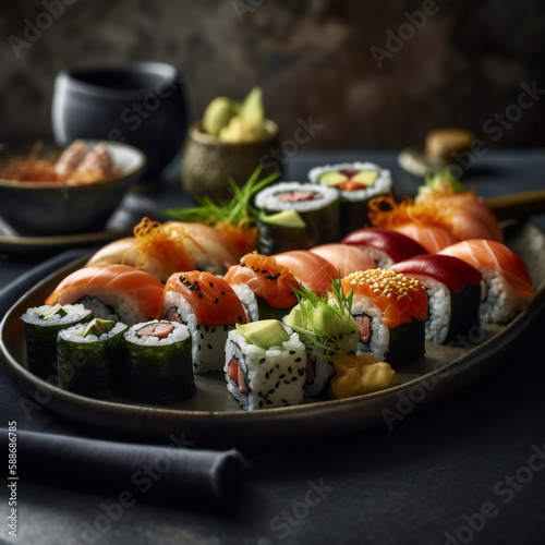 Exquisite Assorted Sushi Platter: A Harmony of Wasabi and Ginger