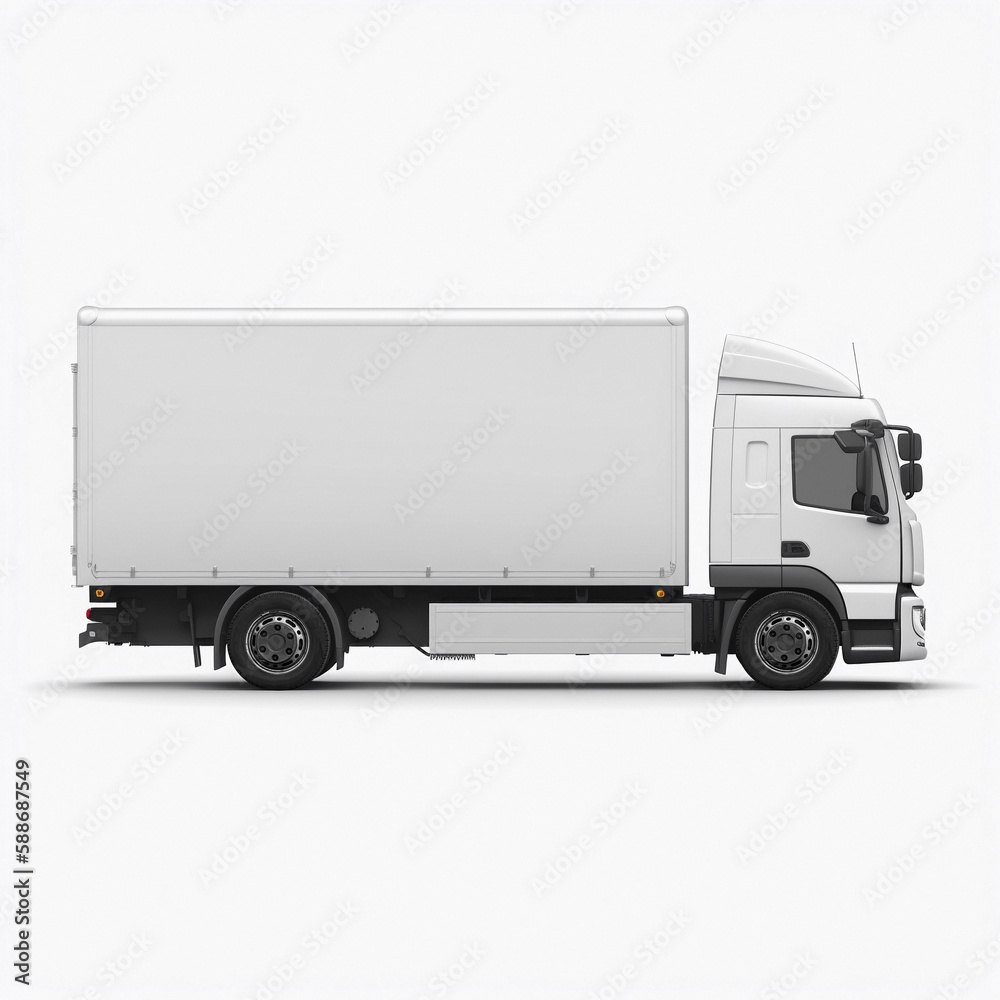 White large delivery truck without text and view from full side White large delivery truck without text and view from full side