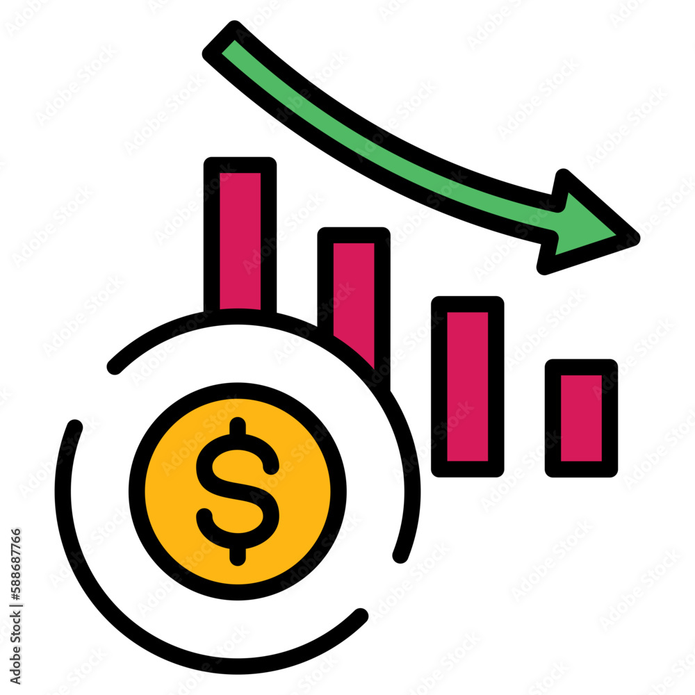 monetary crisis with down chart and dollar symbol monetary crisis with down chart and dollar symbol